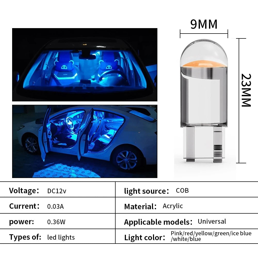 T10 LED Car Bulbs 12V COB White Ice Blue Yellow 10-Pack additional angle