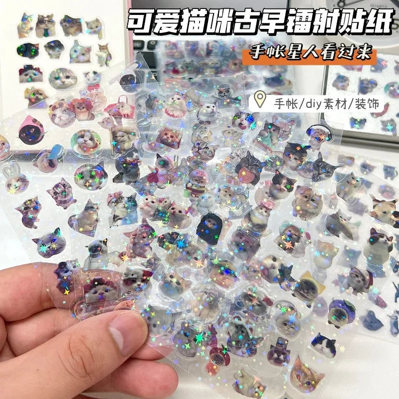 10pcs Cat Laser Stickers Memo Pet Glitter Scrapbooking
