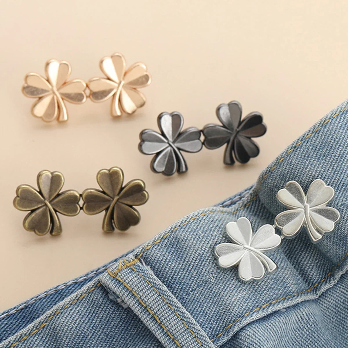 1 Pair Jeans Button Adjustable Clips for Pant Skirts Waist Tightener Buckle Snap Butt alternate view