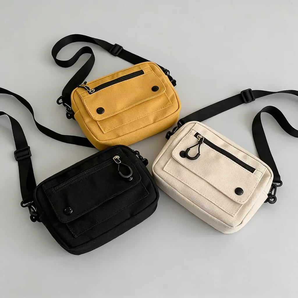 Minimalist Canvas Crossbody Sling Bag, Casual Multi-Pocket Shoulder Bag, Lightweight Everyday Purse for Women & Teens