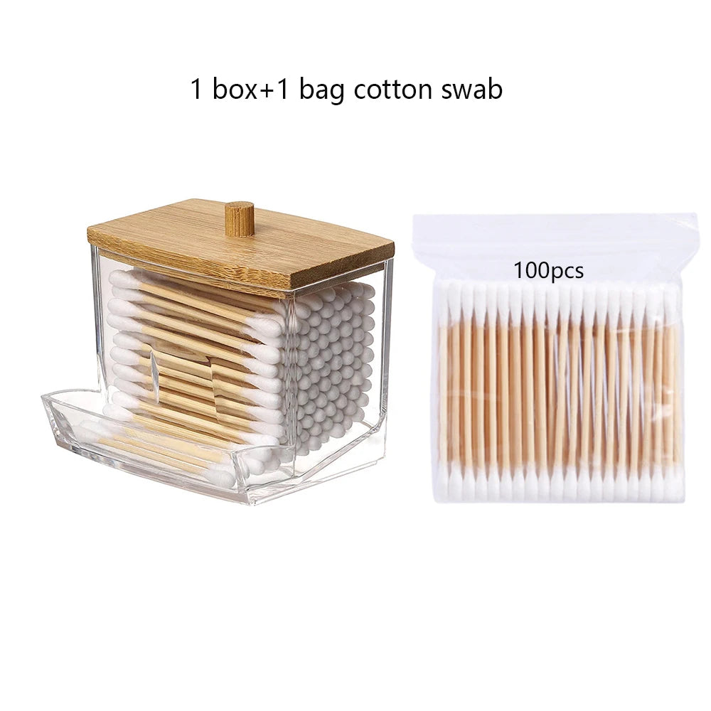 Transparent Cotton Swab Storage Box with Bamboo Cover alternate view