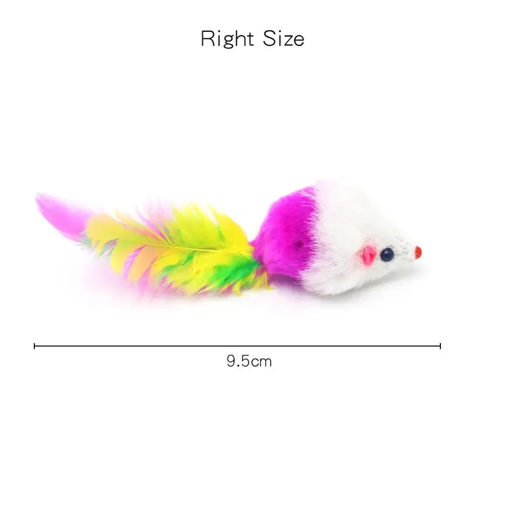 Pet Cat Toys False Mouse Feather Rainbow Mouse Toy Funny Playing Toys For Kitten