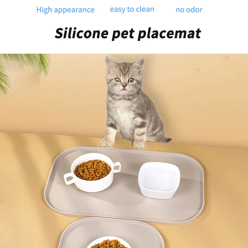 3-Color Available Pet Meal Mats, Made of Silicone, Soft and Easy to Clean, Cat Feeding Mats, Square Feeding Mats for Eating