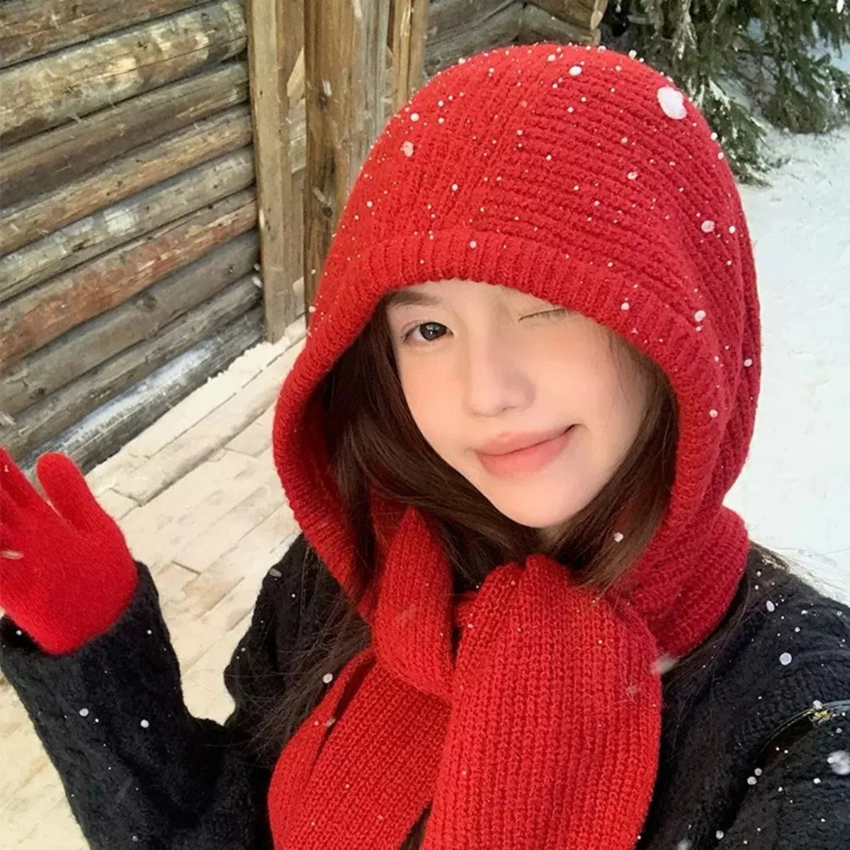 Women Knitted Winter Balaclava Bonnet Skullies Beanie Scarf One-Piece