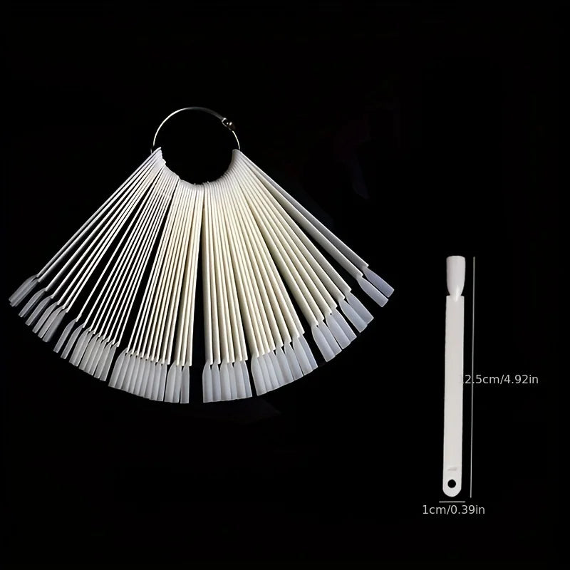 100 Tips Fan Shape Nail Swatch Sticks False Nail Art Polish Tips Salon Display Practice Tools with Metal Split Ring Holder
