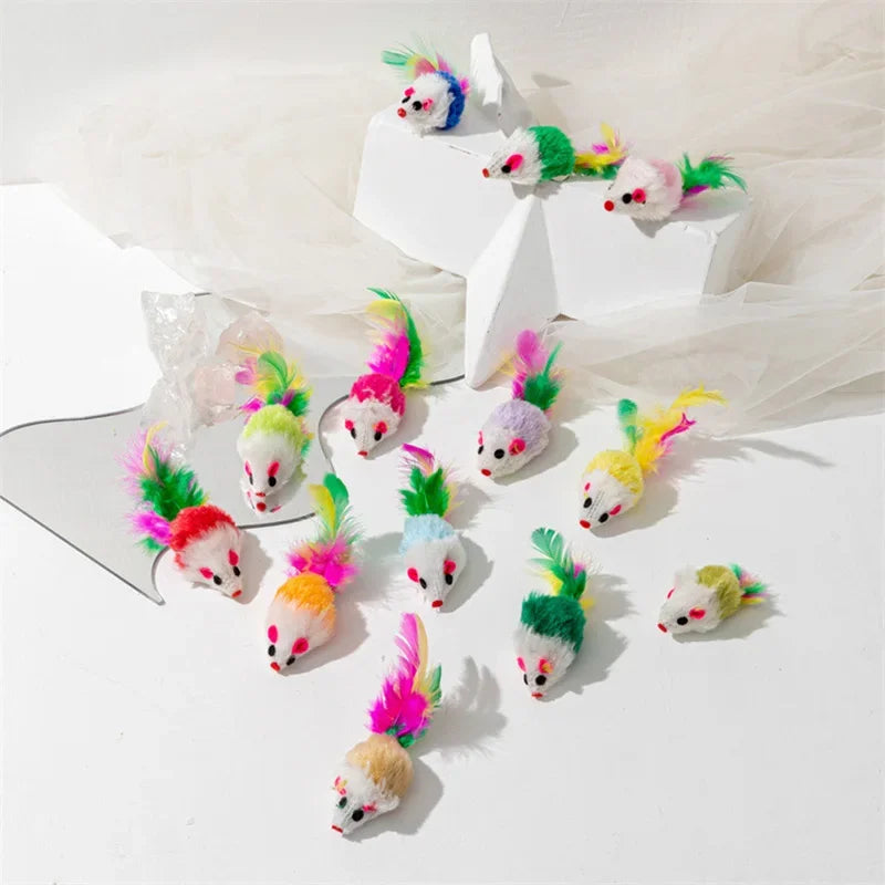 Pet Cat Toys False Mouse Feather Rainbow Mouse Toy Funny Playing Toys For Kitten
