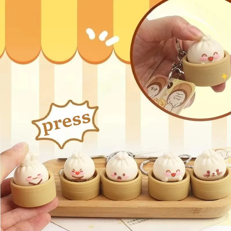 Cute Steamed Bun Squeeze Keychain Realistic Dimsum Design Soft Slow Rebound Decompression Fidget Stress Relief Toy
