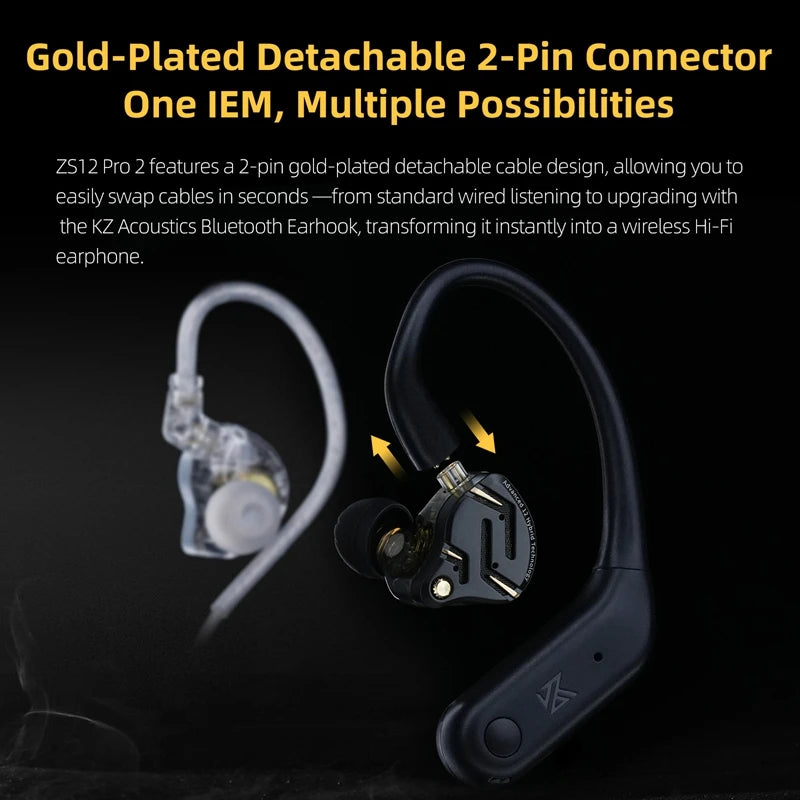 In Ear Monitor KZ ZS12 Pro 2 Hybrid 1DD+5BA Wired IEM Earphones with High Purity Silver detail view