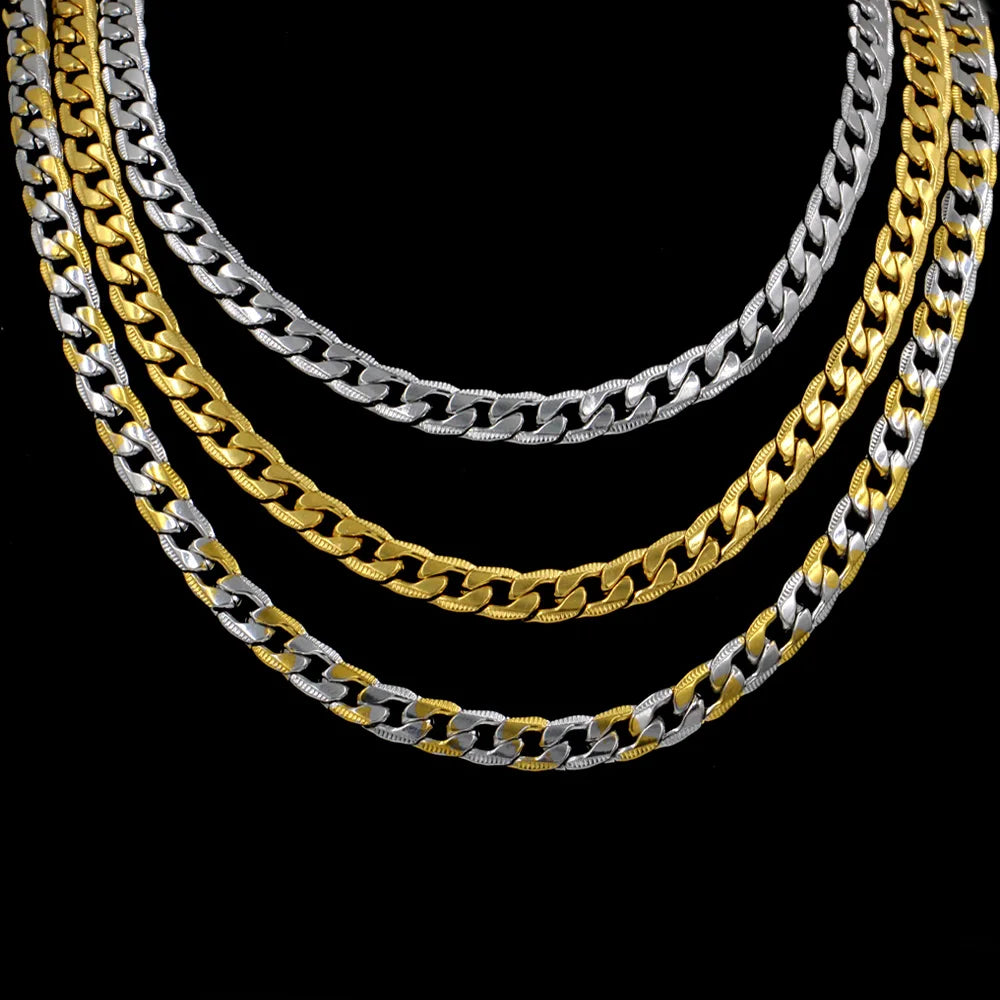 LUXUSTEEL 6/8/10mm Stainless Steel Mixed Color Necklace For Women Men Curb Cuban Chai lifestyle view