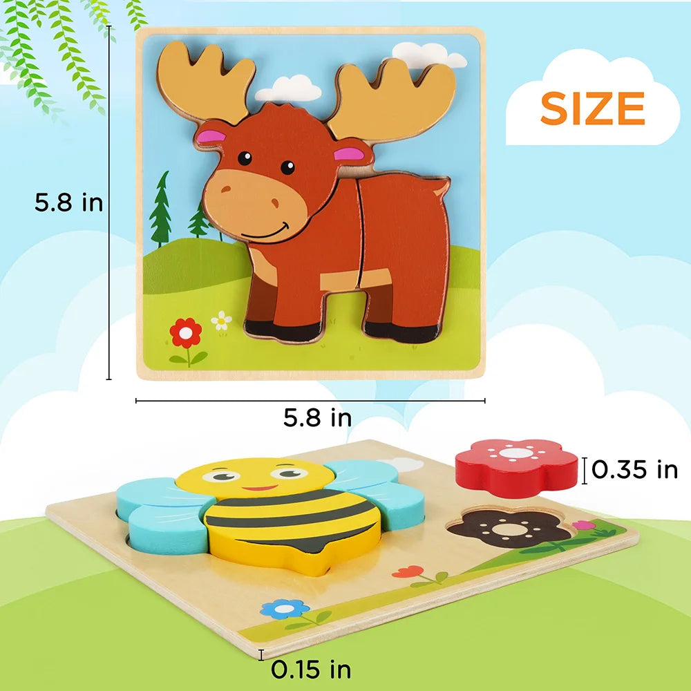 8 Pack Animal Wooden Puzzles Toys For Toddlers