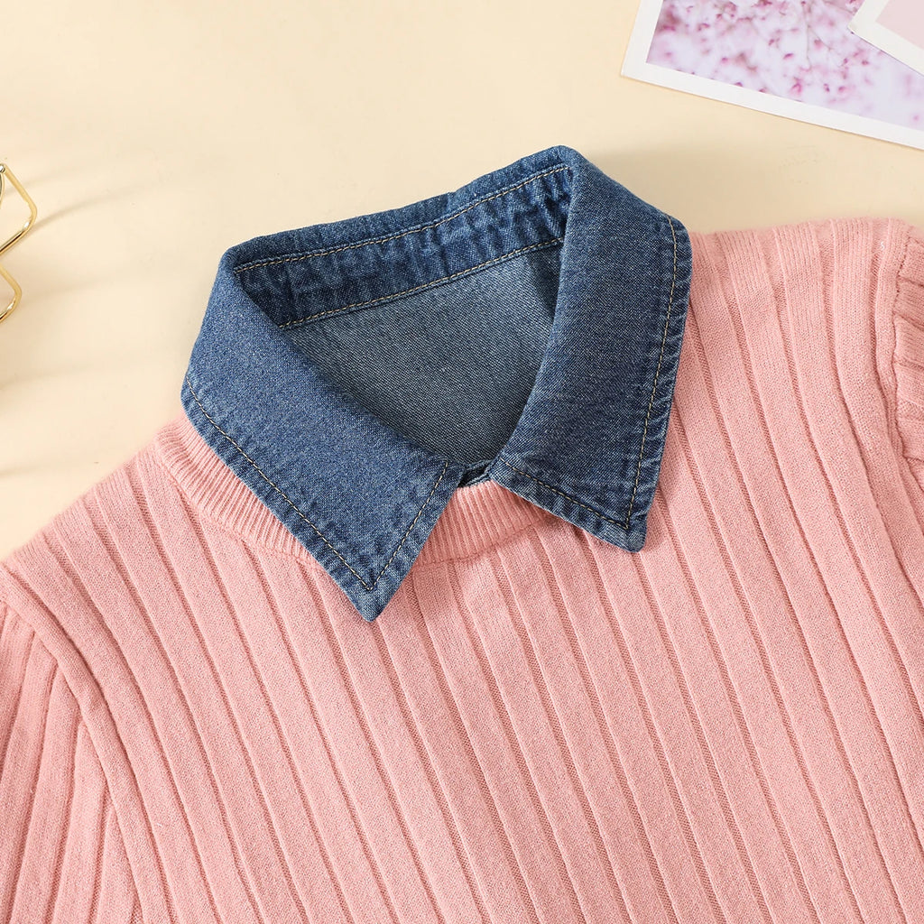 Women's Blue Washed Denim Pointed Collar Fake Collar, Professional Casual Versatile Decoration Half Shirt Style Collar