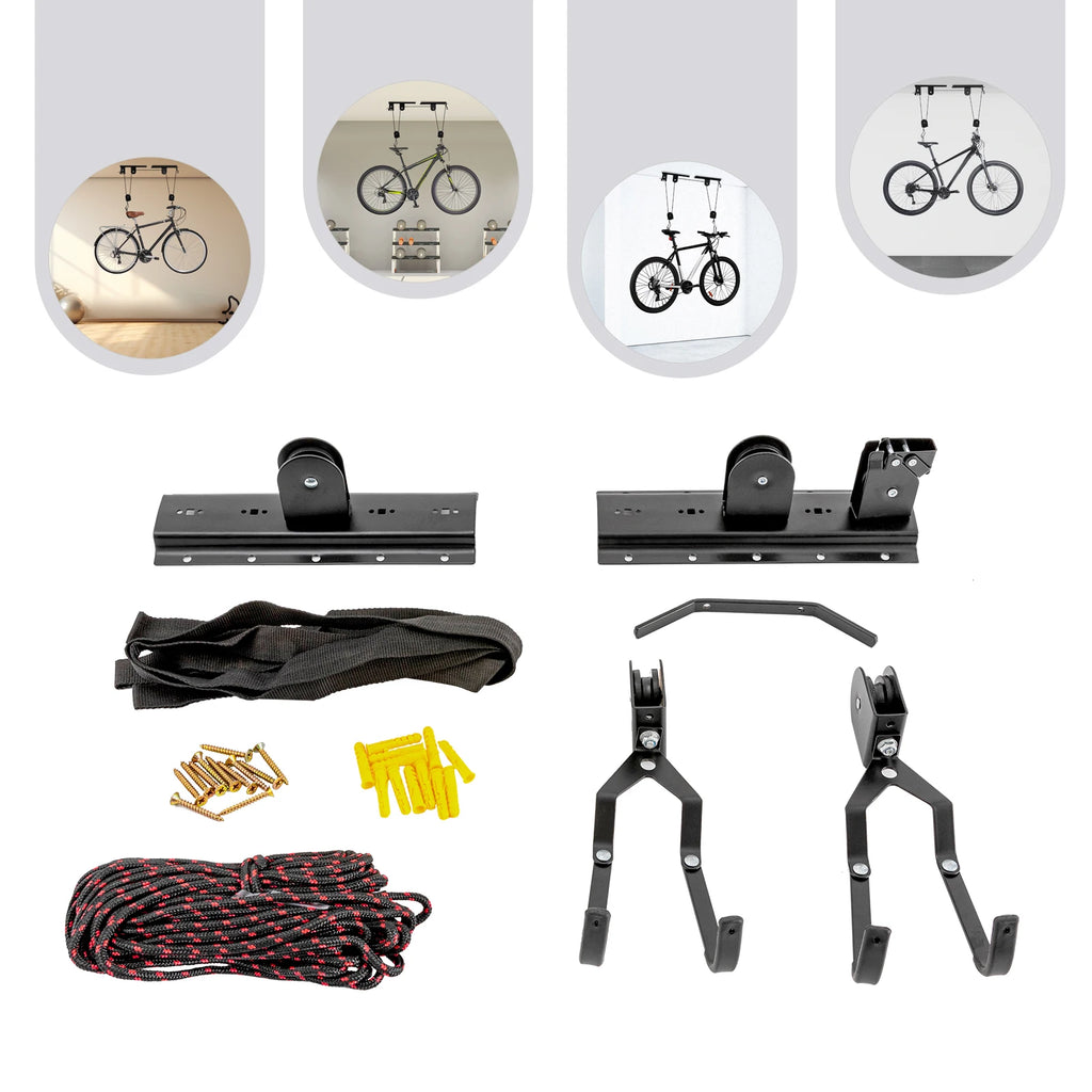 Bike Hoist Ceiling Mount Pulley System with Rope