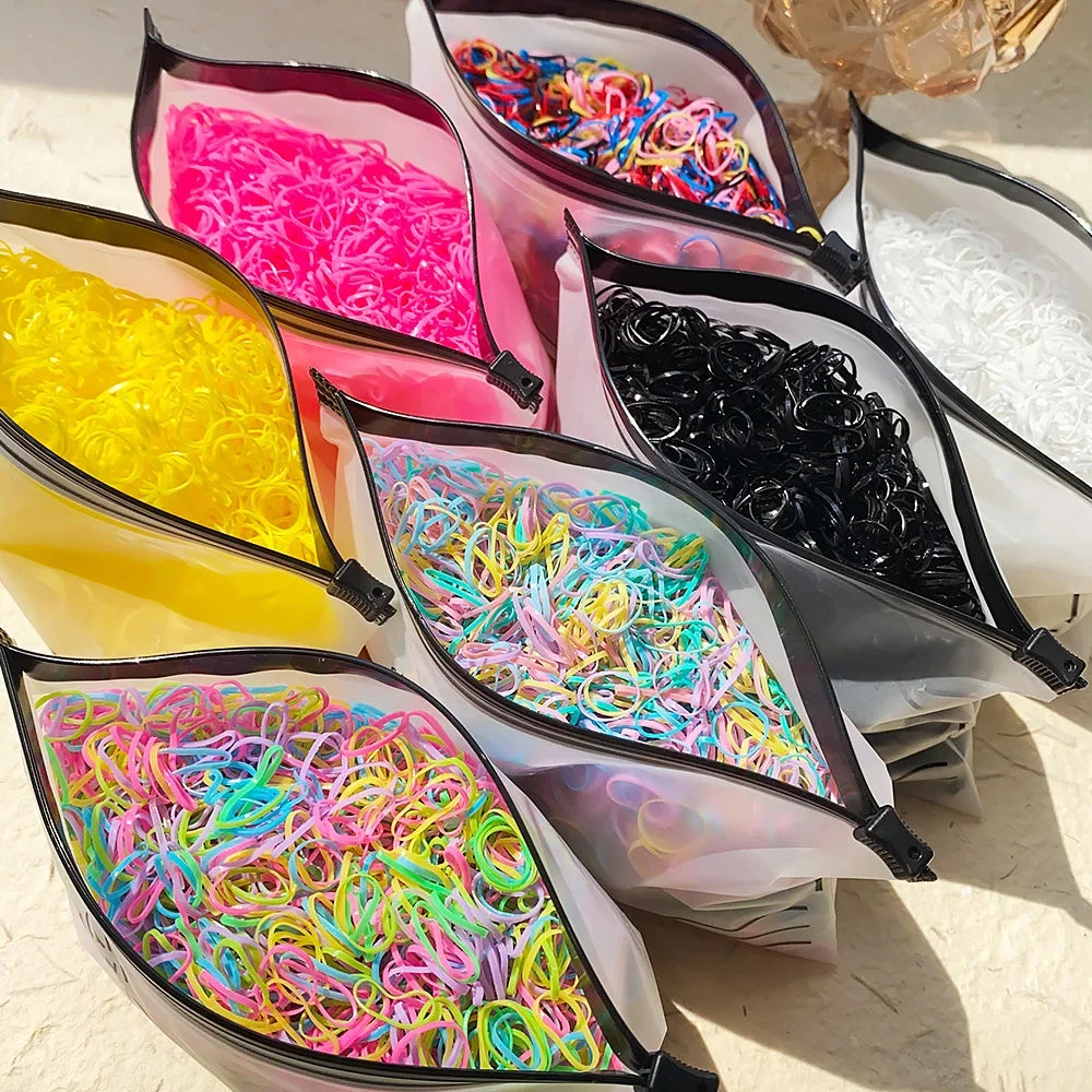 1000 Pcs/Bag Small Clear Rubber Band Black Holder Hair Ties Gum White Colorful Elastic Hair Band For Kid Girls Women Accessories