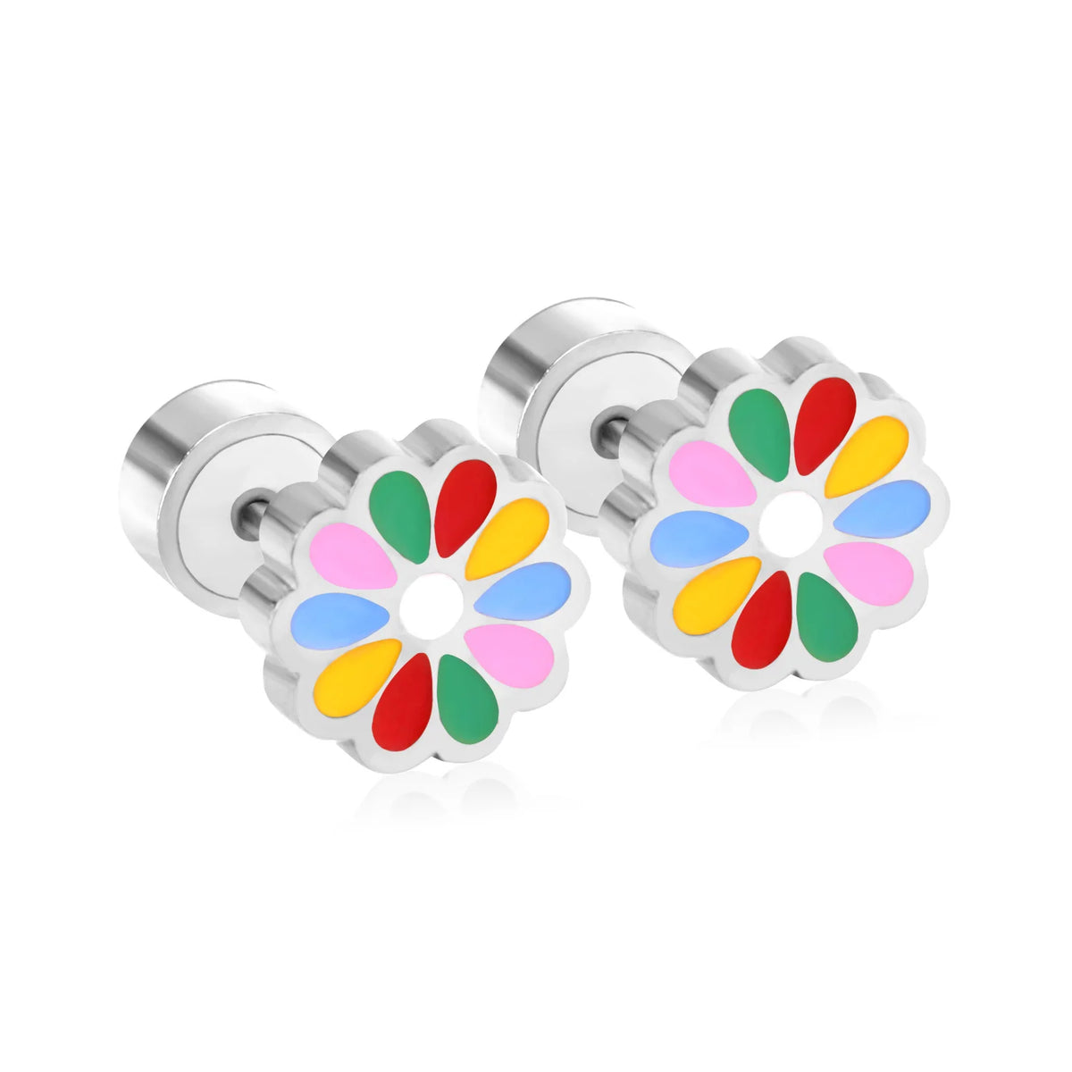 LUXUSTEEL Pink Flower Stud Earrings For Women Stainless Steel Oil Dripping Heart Star alternate view