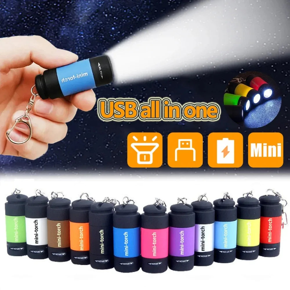USB Rechargeable LED Pocket Keychain Flashlight Waterproof