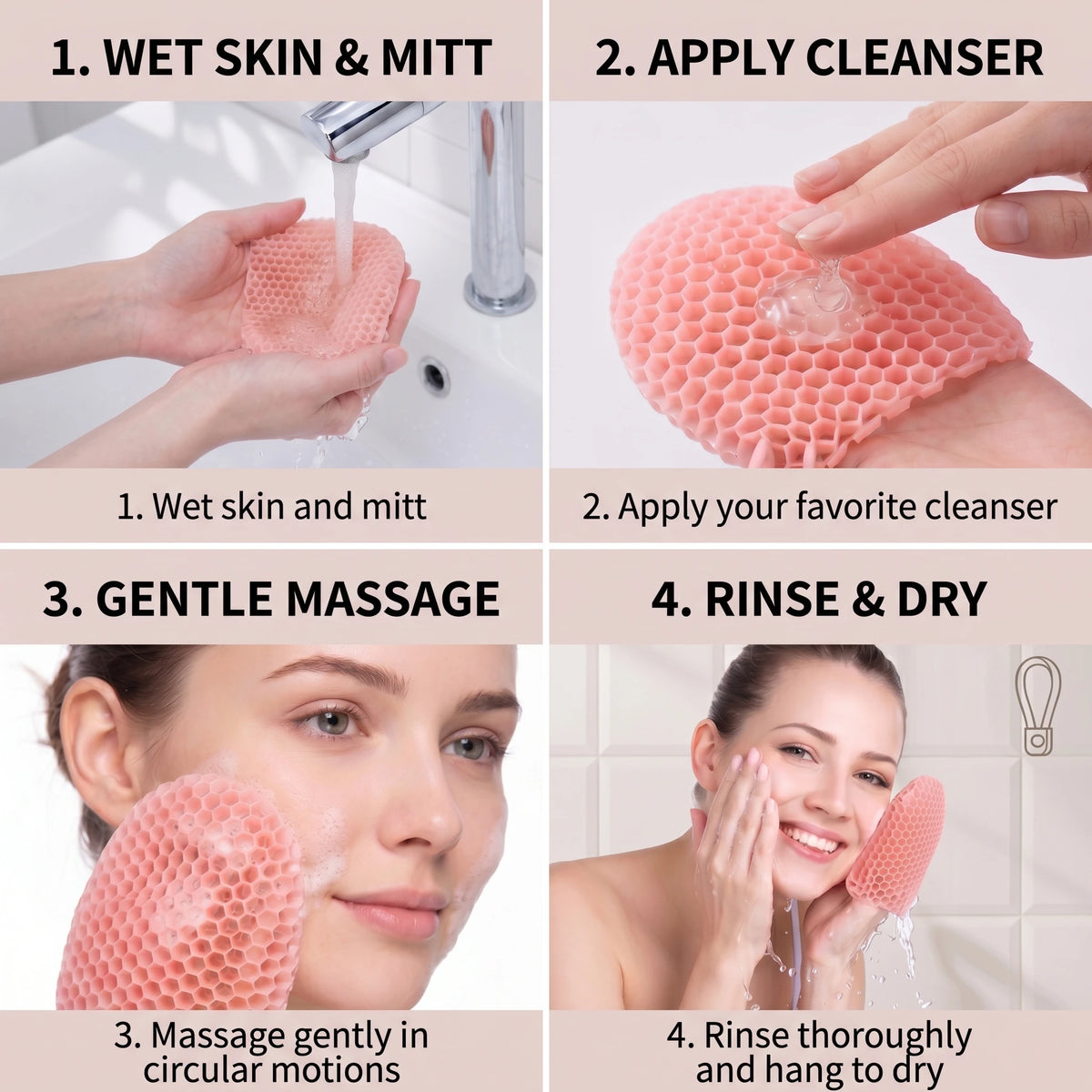 Honeycomb Exfoliating Shower Finger Caps, available in multiple colors, cleanses the skin and is safe, breathable and odorless.