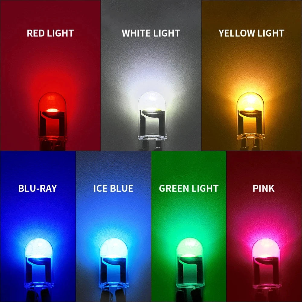 T10 LED Car Bulbs 12V COB White Ice Blue Yellow 10-Pack close-up view