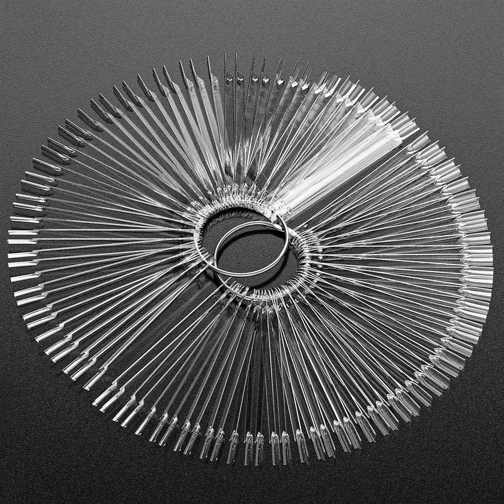 100 Tips Fan Shape Nail Swatch Sticks False Nail Art Polish Tips Salon Display Practice Tools with Metal Split Ring Holder