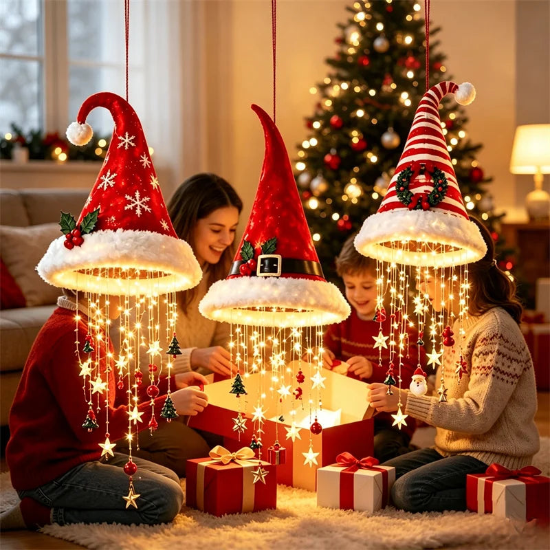 Santa Hat Chandelier with LED Lights | Christmas Hanging Decor