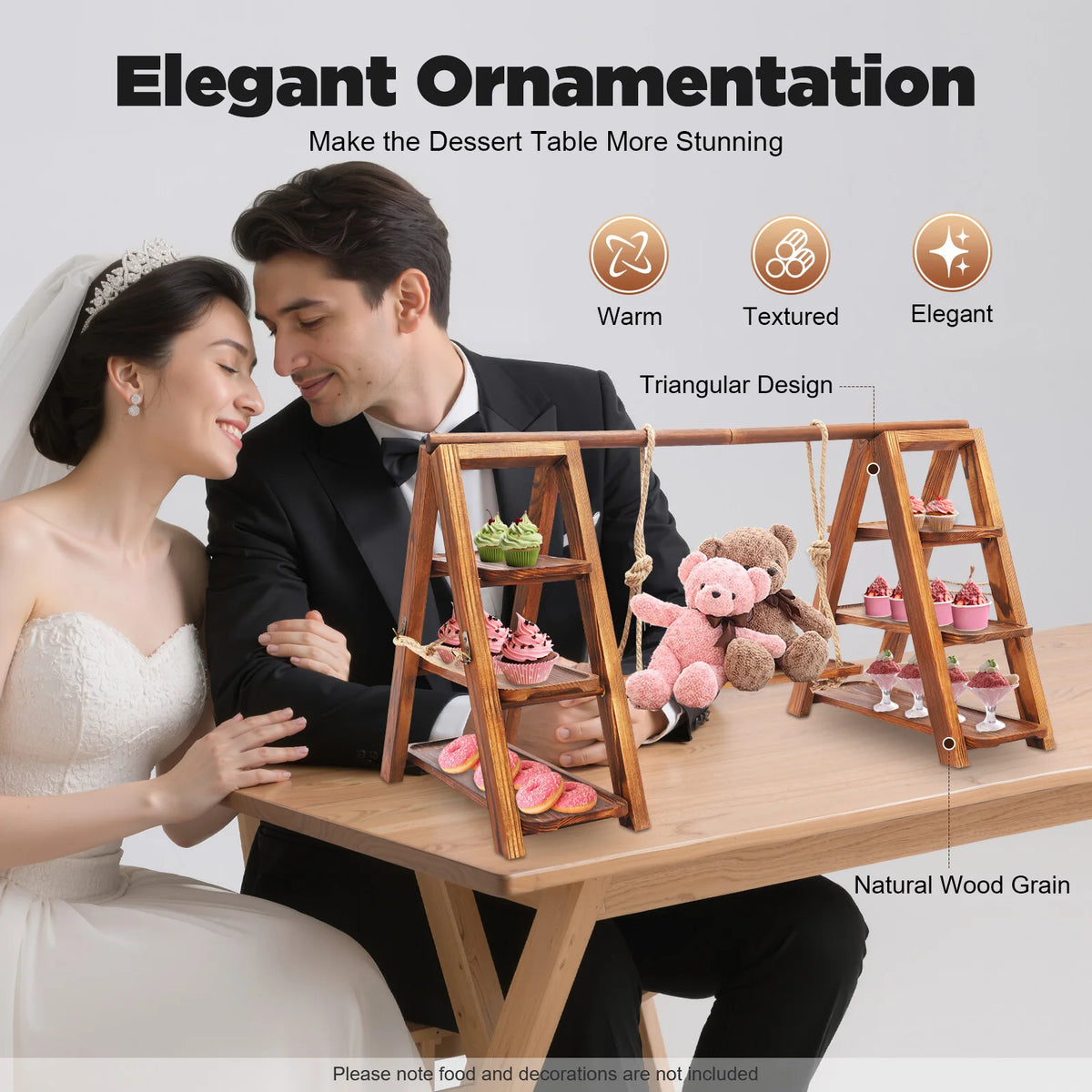 3-Tier Solid Wood Cake Stand, Dessert Serving Tray, Cupcake Stand