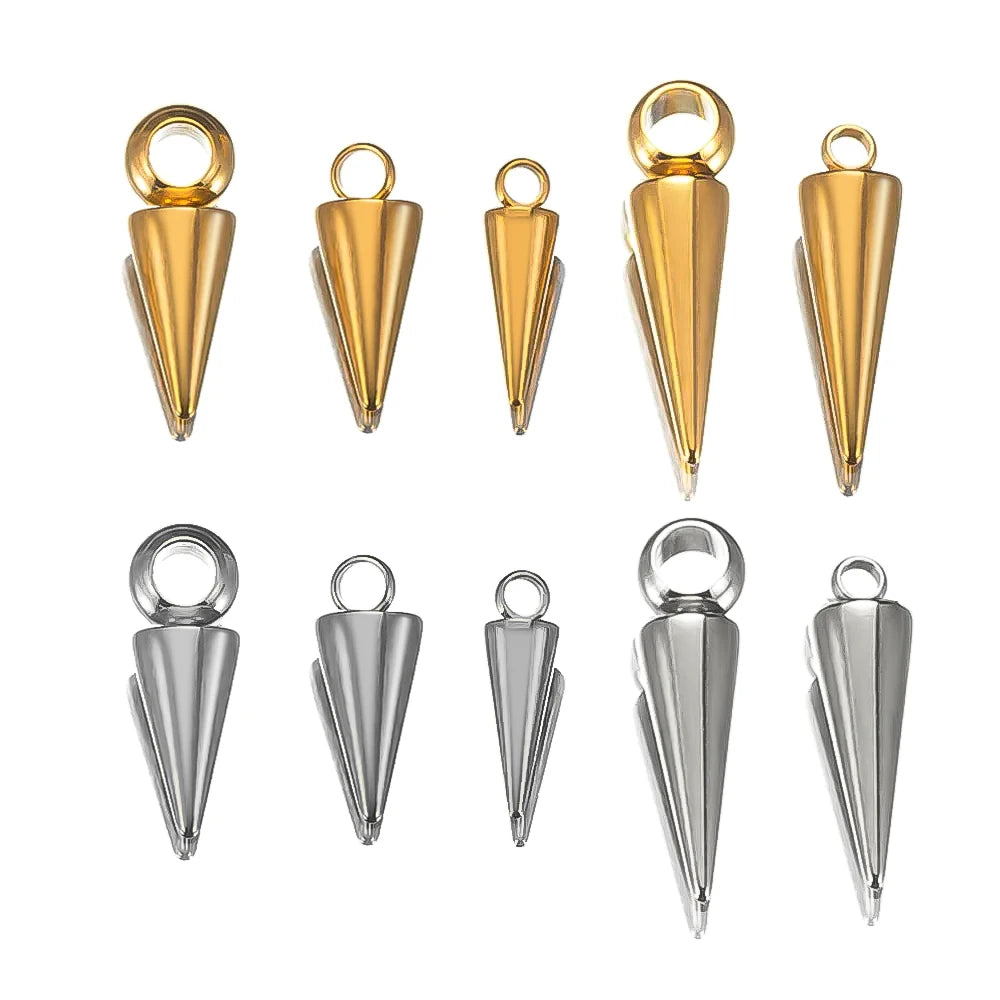 10pcs Stainless Steel Cone Pendants Retro Spike Pendants for DIY Jewelry Making Supplies