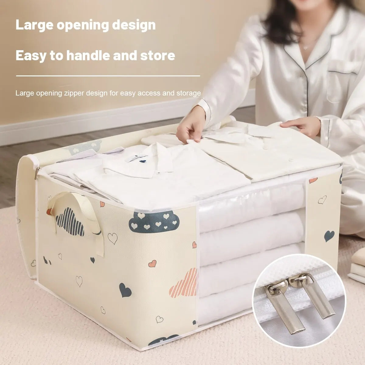 Foldable Clothes Storage Bag Organizer With Reinforced Handle additional angle