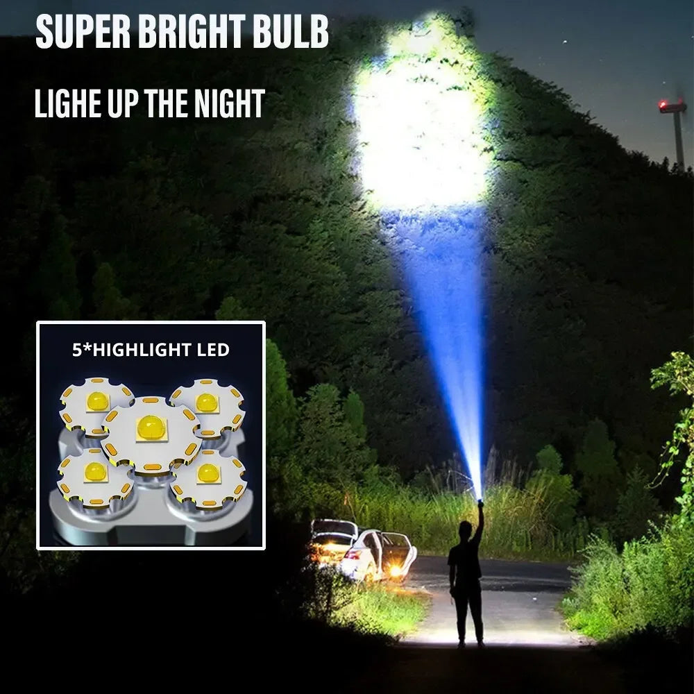 LED Rechargeable Flashlight with Side Light for Camping close-up view