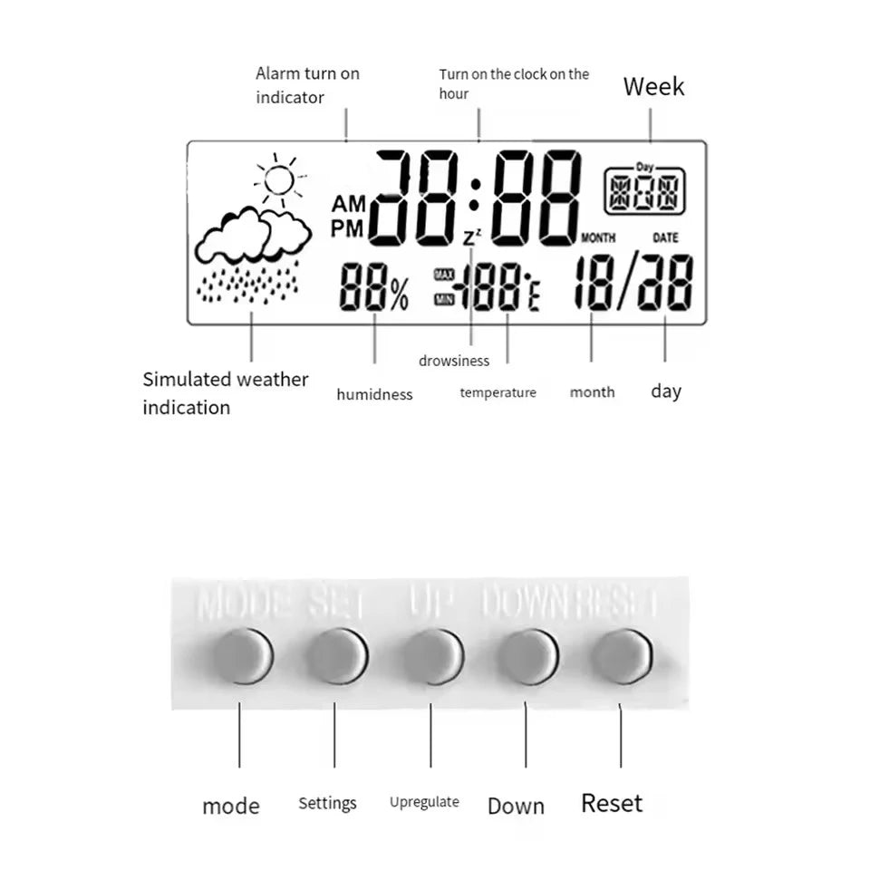 Thermo-Hygrometer Clock Creative Weather Display Electronic Alarm CLock Desktop Table Decor For Living Room Bedroom