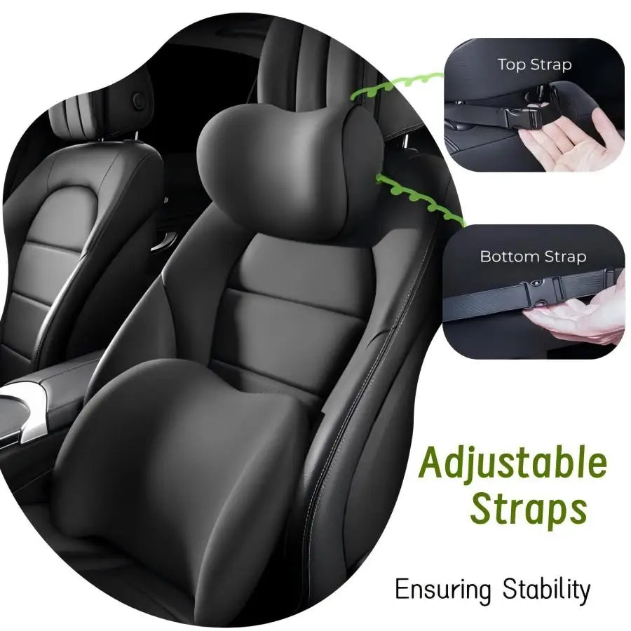 Car Headrest & Lumbar Support Cushion Kit, Memory Foam Neck Back Rest Pillows