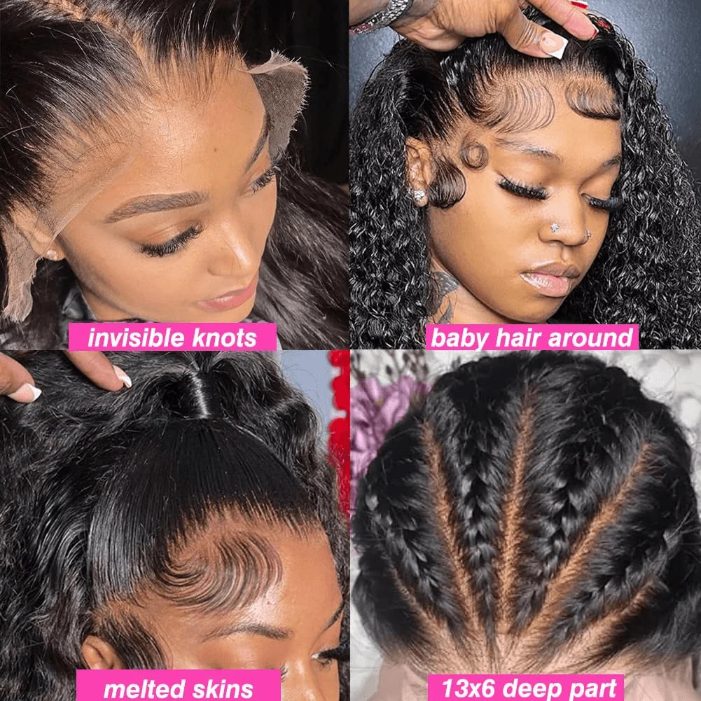 Deep Wave Lace Frontal Wig Human Hair Transparent Swiss Lace Remy