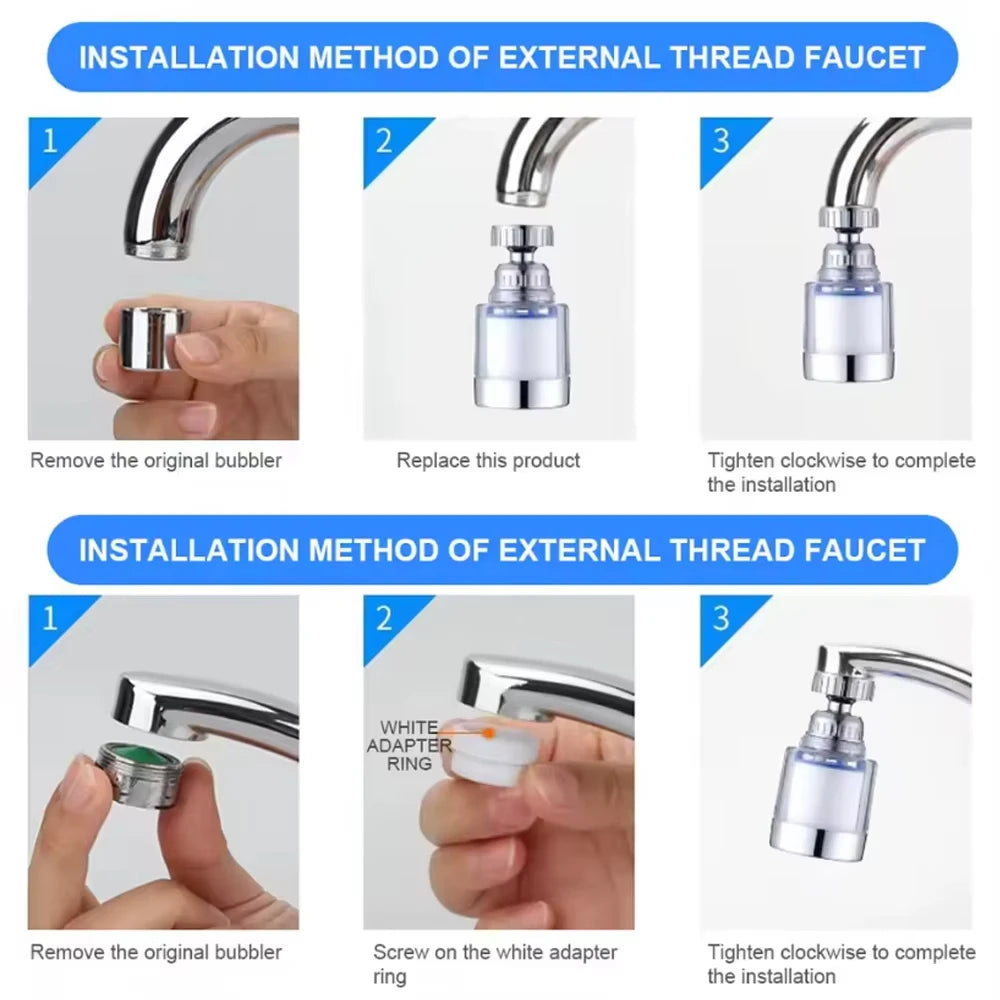 360 Degree Rotating Faucet Filter Bubbler with PP Cotton and Mineral Ball