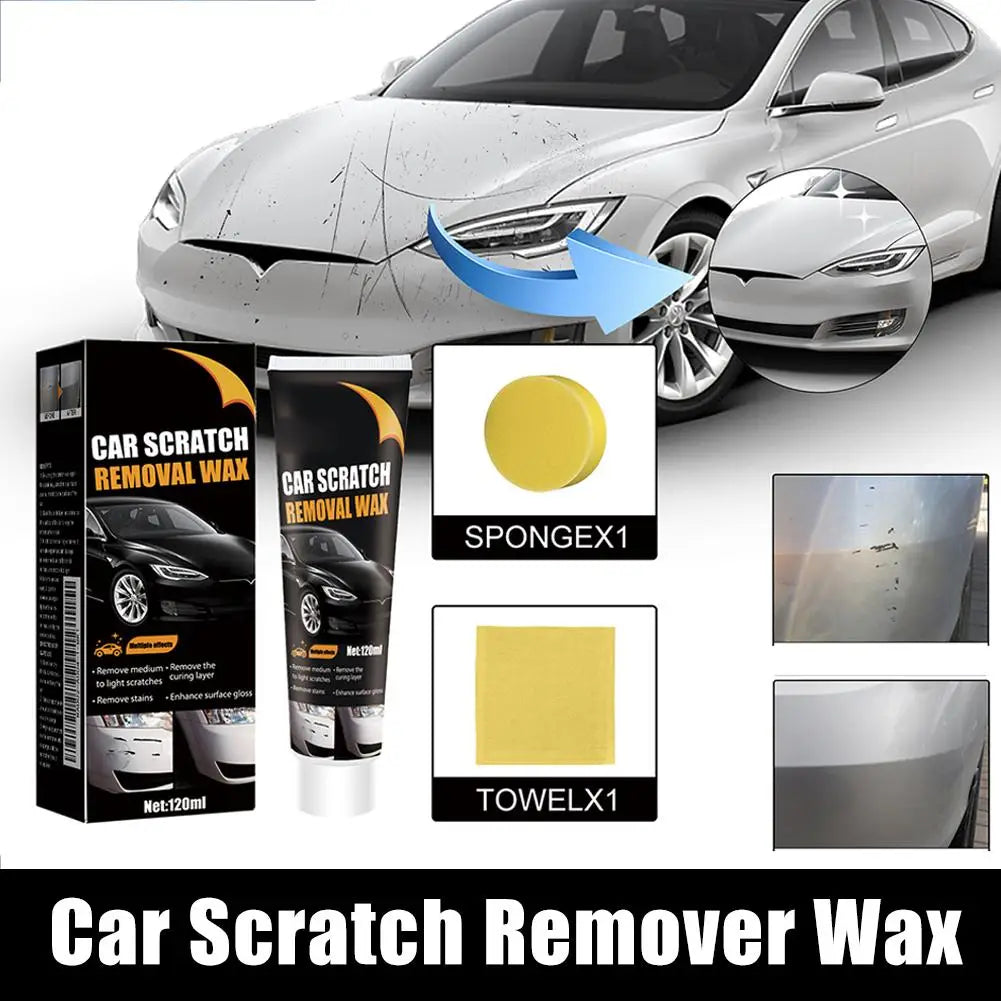 Car Scratch Removal Wax Kit,120ml Auto Paint Scratch Repair Polish with Sponge&Towel,Car Detailing Wax for Light Scratches Stain
