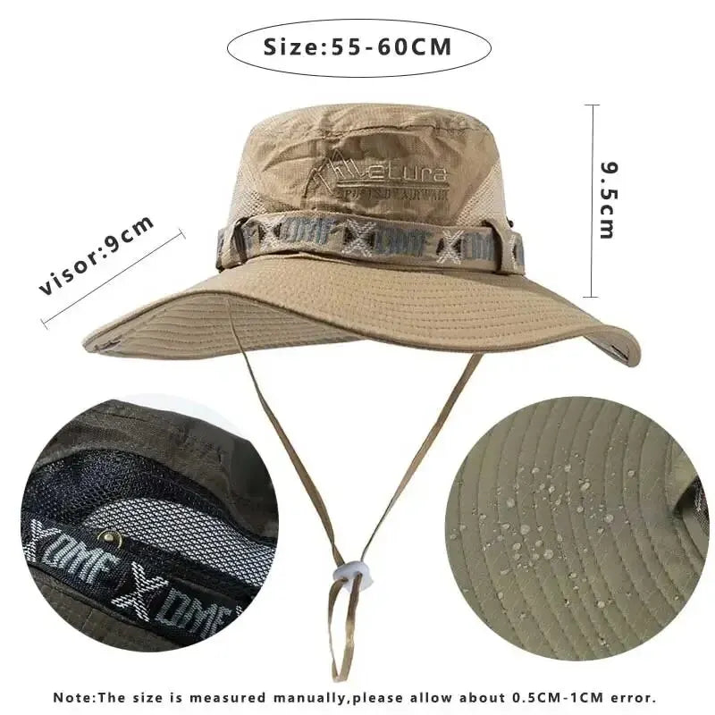 Men's Summer Bucket Hat Wide Brim UV Protection Outdoor Sun Hat close-up view