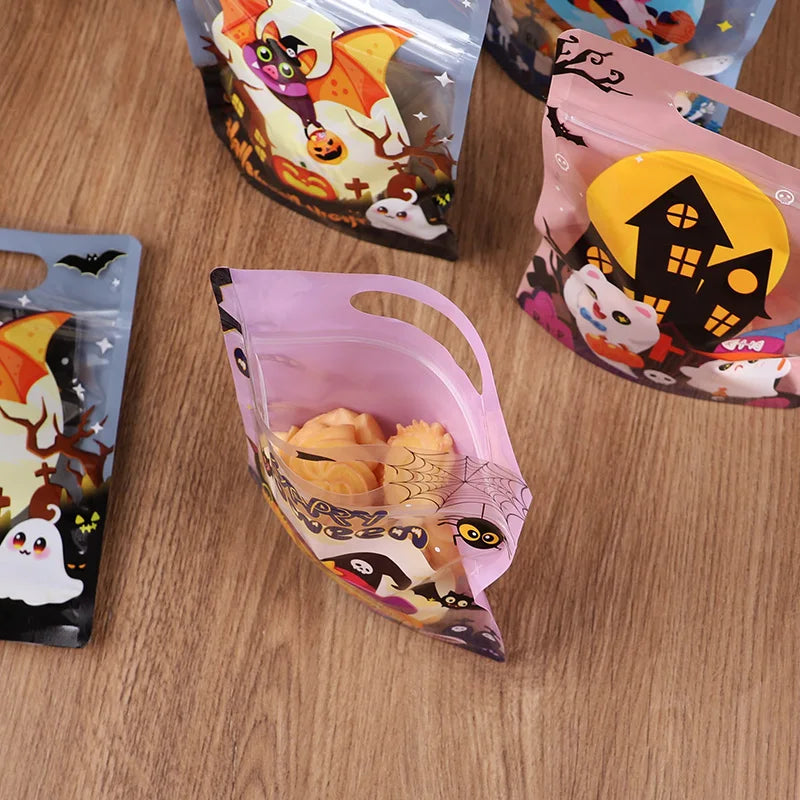 50/10pcs Halloween Cookies Candy Bags Pumpkin Ghost Self Sealing Gift Bag Kids Trick or Treat Favors Halloween Party Supplies