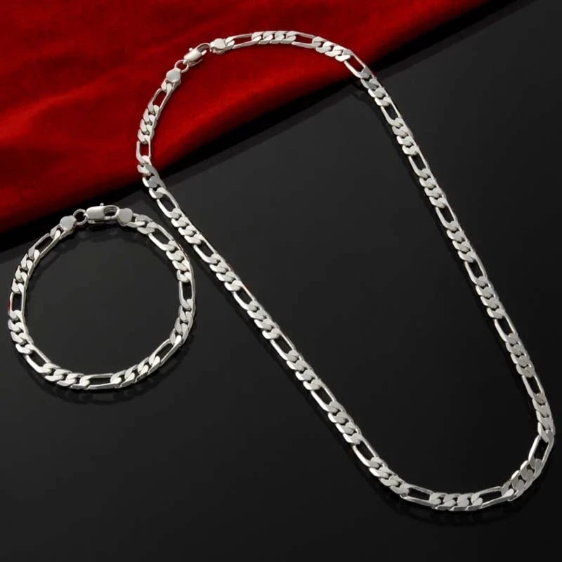 925 Sterling Silver 4MM Necklace and Bracelet Set