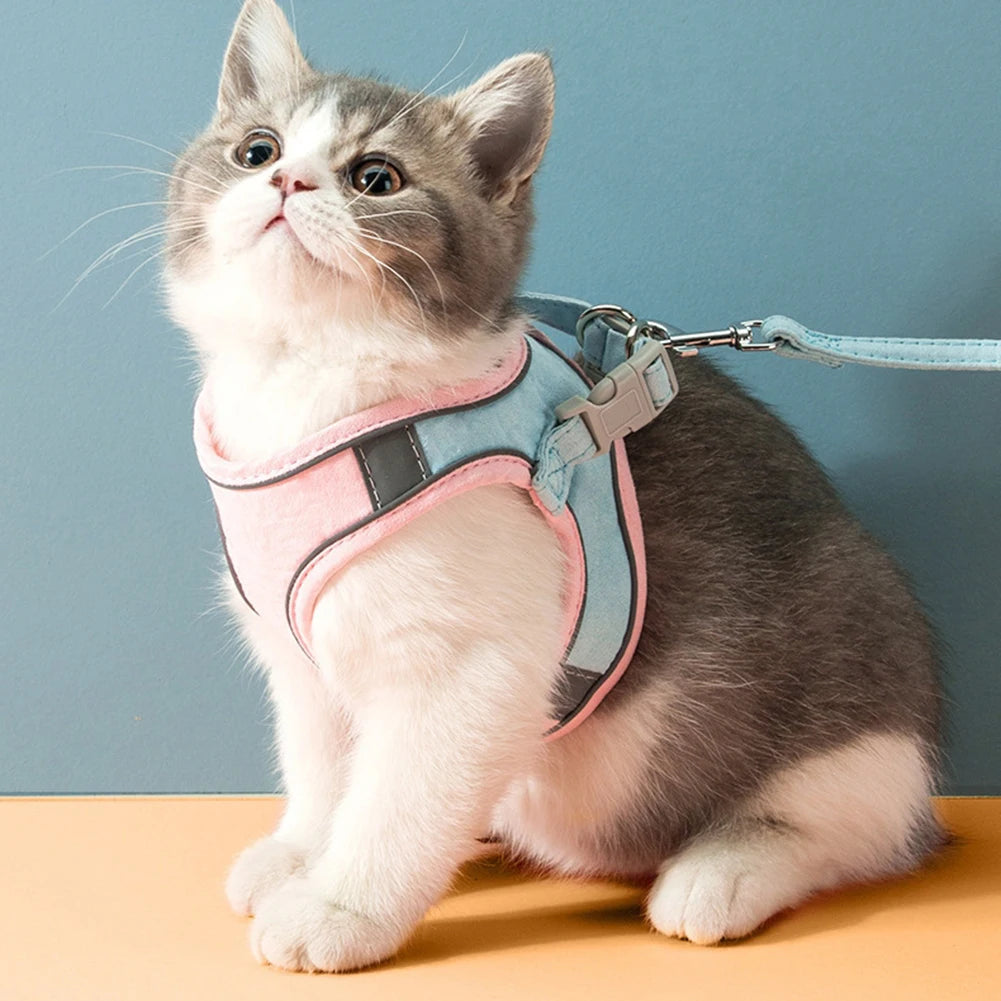 Cat Dog Harness Leash Reflective Pet Vest Harness With Anti-Escape Design Soft With Leads For Outdoor Walking Pet Accessories