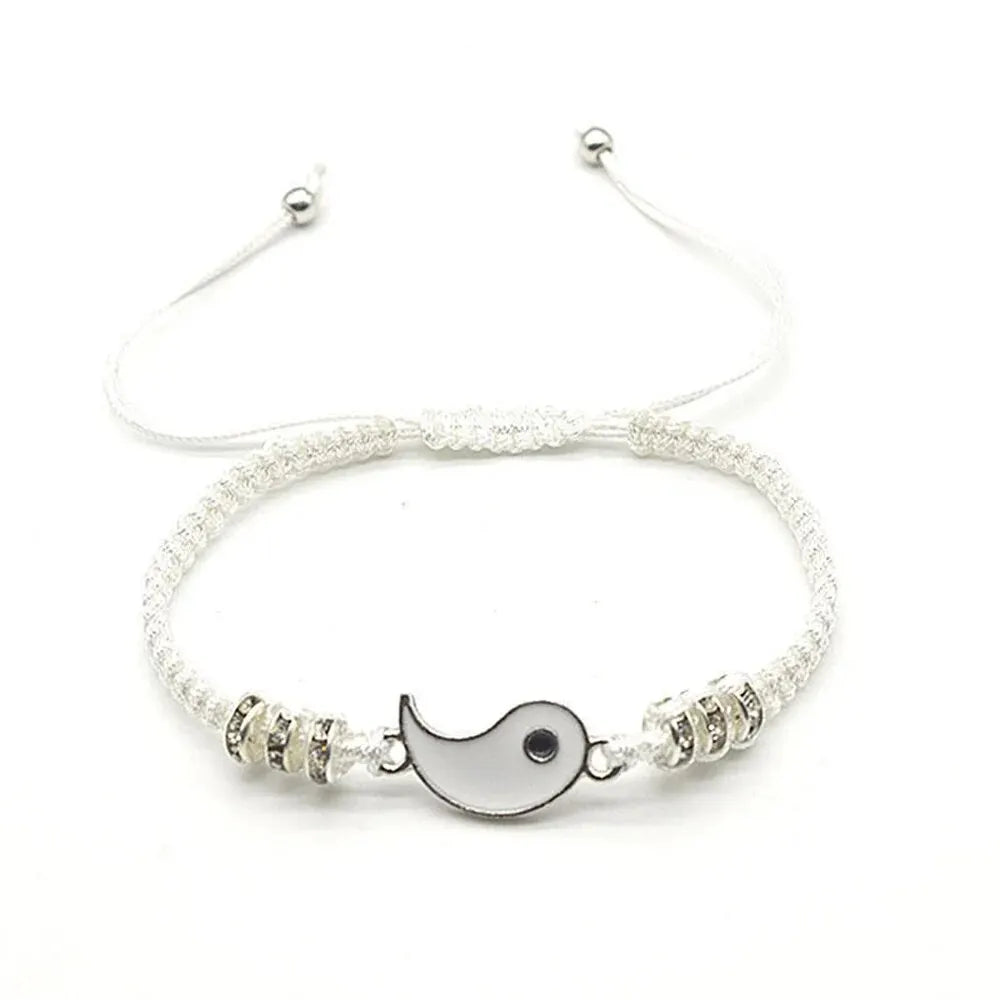 Couple Tai Chi Charm Bracelet Set Rope Chain close-up view
