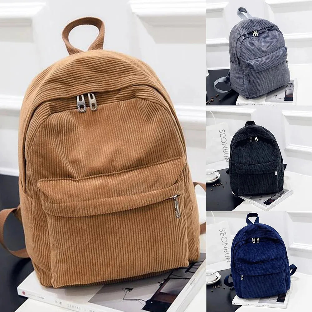 New Corduroy Men's and Women's Backpacks with College Style, Multi-purpose and Large-capacity Outdoor Trendy Student Schoolbags