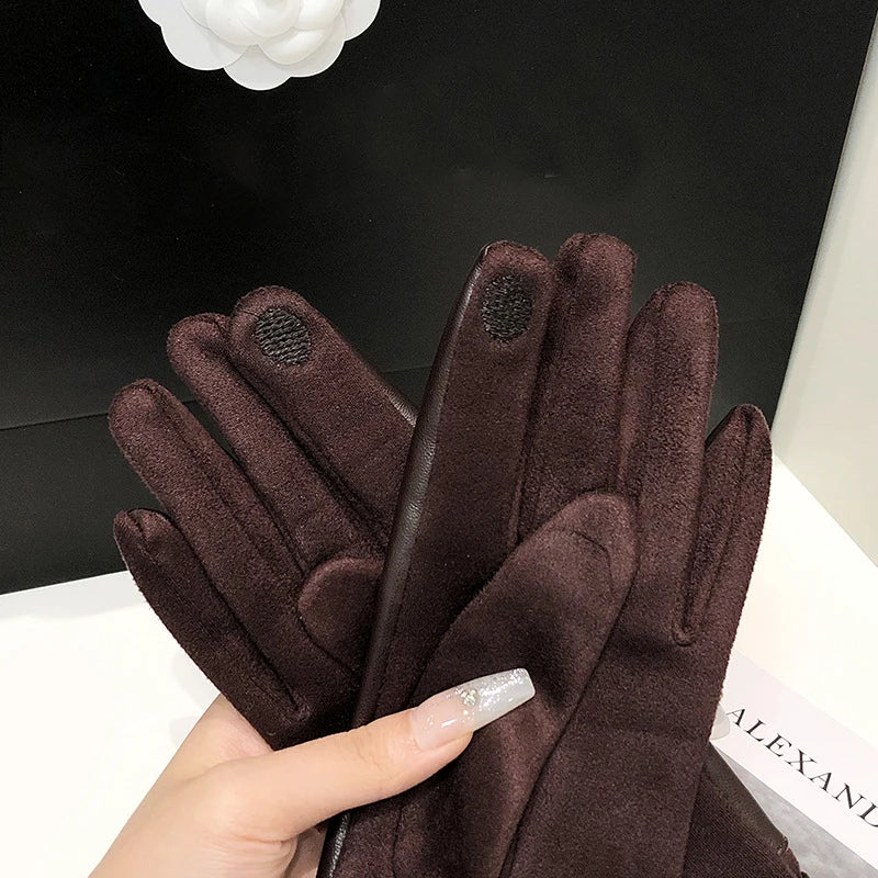 Women's Winter Knit Gloves Synthetic Leather Fleece Lined Touchscreen
