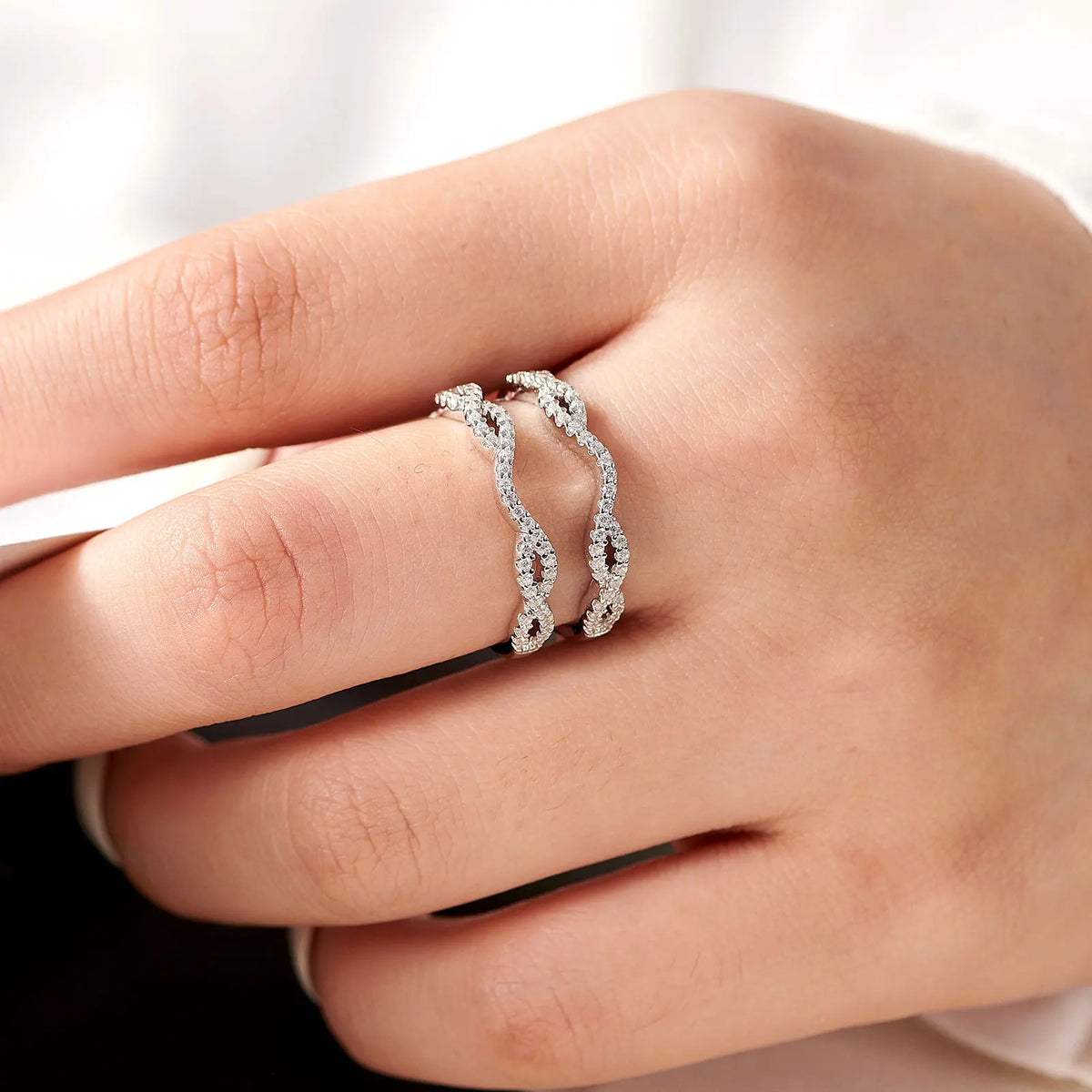 Newshe 925 Sterling Silver Enhancer Stackable Wedding Bands for Women Adjustable Double detail view