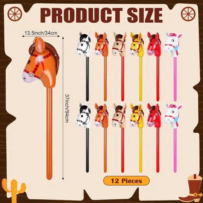 Inflatable Horse Head Stick Toy Blow Up Pony Halloween Party