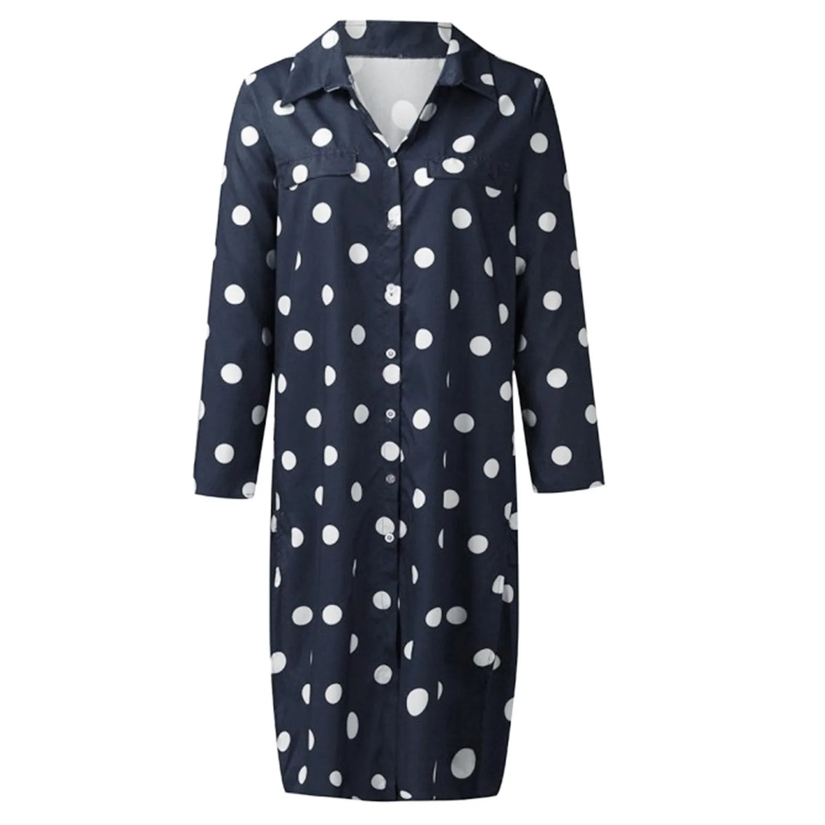 Women's Polka Dot Maxi Dress Button Up Split Flowy Long Sleeve
