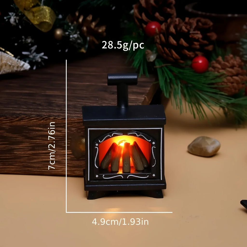 Dollhouse Miniature Fireplace Glowing Stove LED Toy