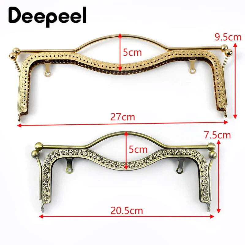 1/2Pcs Deepeel 20.5/27cm Metal Wallet Frame Embossed Hand Pull Parts Purse Bag Handle Ki detail view