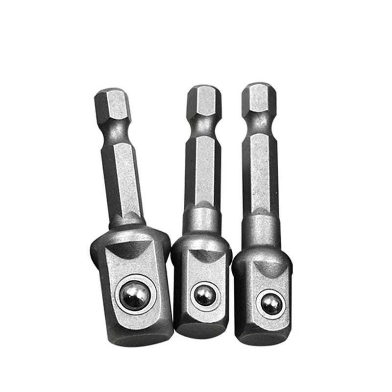 Chrome Vanadium Steel Socket Adapter Set Hex Shank 1/4" 3/8" 1/2" Extension Drill B additional angle