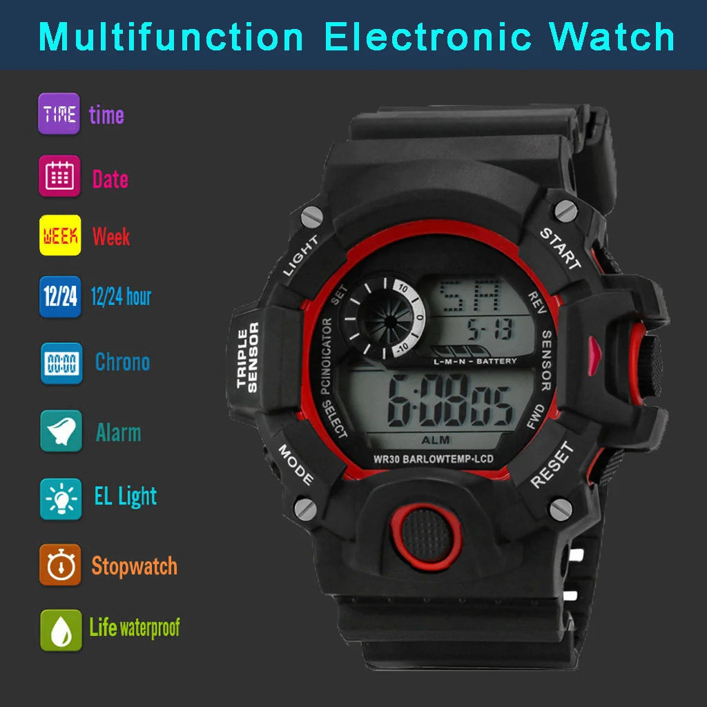 Men's Digital Sport Watch Large Dial Waterproof Luminous Stopwatch detail view