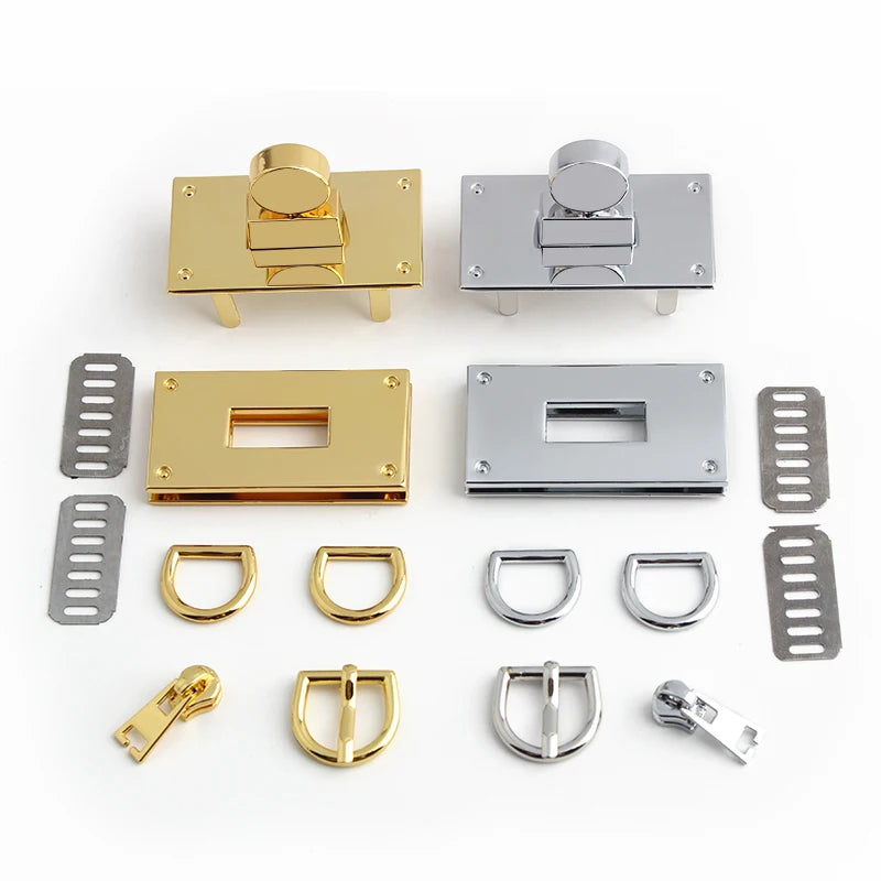 1-5Sets Metal Rectangle Eyelets Locks Hanger Panel Woman Bags Handbags Purse Hardware close-up view