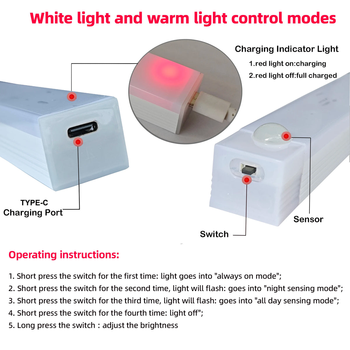 Motion Sensor LED Night Light USB Rechargeable Type-C | Wireless additional angle