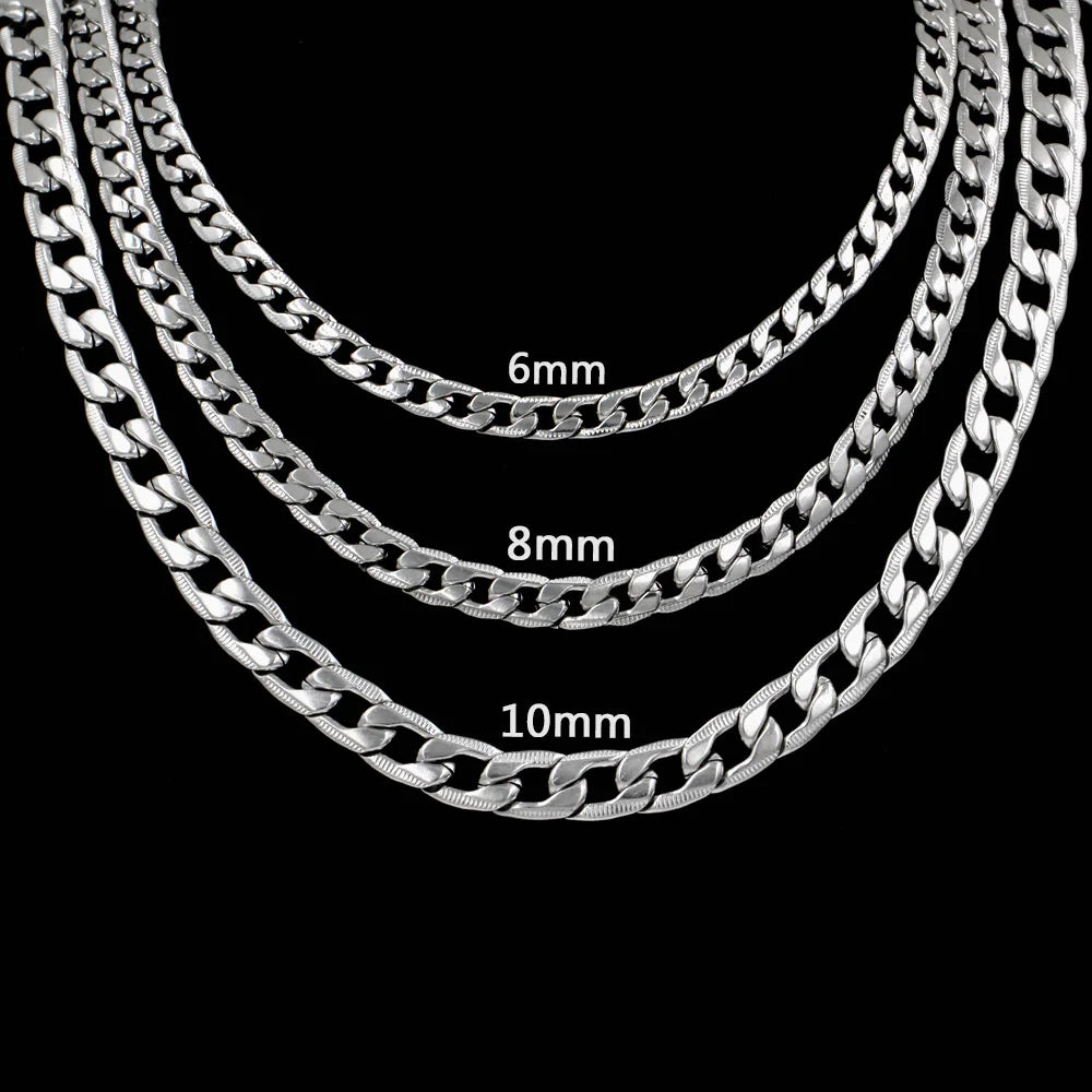 LUXUSTEEL 6/8/10mm Stainless Steel Mixed Color Necklace For Women Men Curb Cuban Chain H detail view