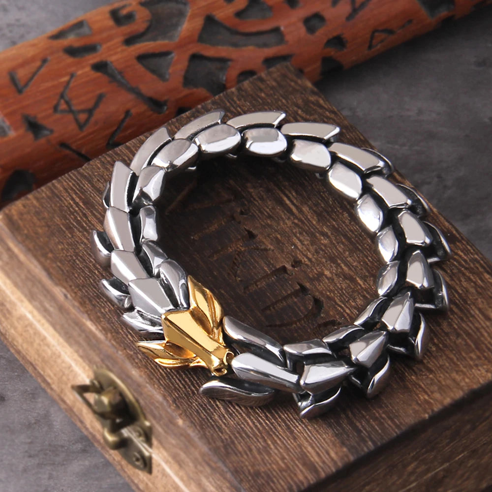Viking Ouroboros vintage punk bracelet for men stainless steel fashion Jewelry hippop street culture